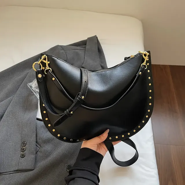 Women’s Square Splicing Shoulder Bag in PU Leather with Sewing Thread Detail and Single Shoulder Strap