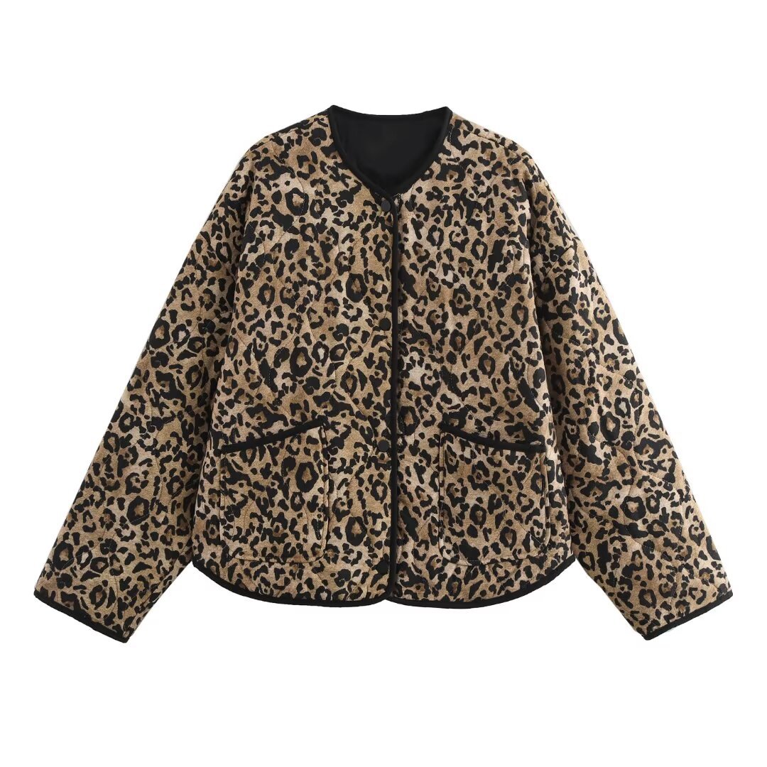 Leopard Print Single Breasted Cardigan Padded Jacket