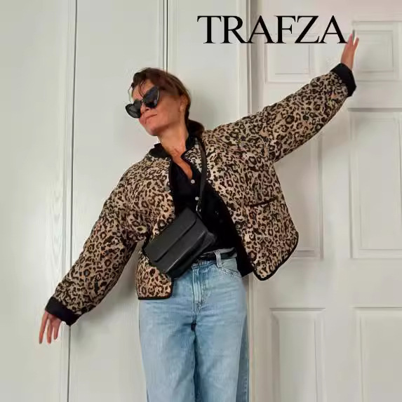 Leopard Print Single Breasted Cardigan Padded Jacket