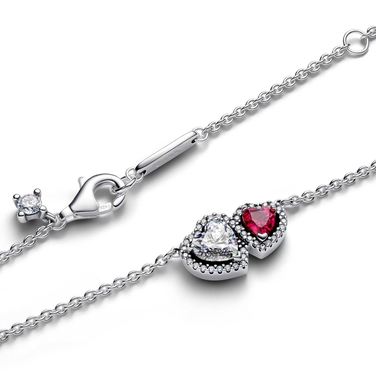 925 Sterling Silver Heart Shape Zircon Women's Snake Chain Jewelry