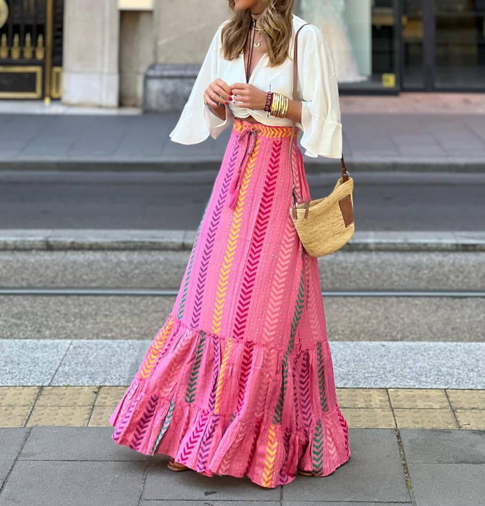 Multicolor Casual Midi Dress Skirt For Women In Summer