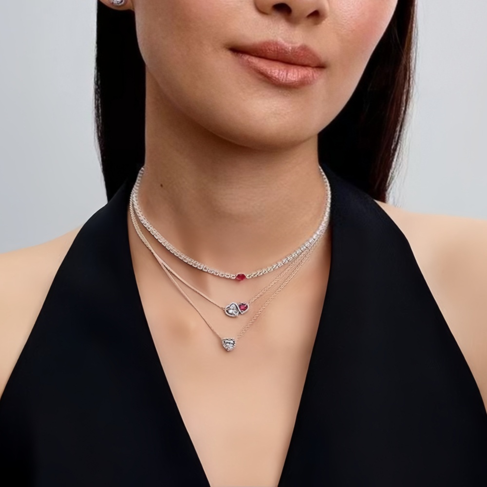 925 Sterling Silver Heart Shape Zircon Women's Snake Chain Jewelry