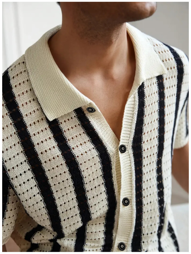 Stripe Polo Shirt For Men With Short Sleeve