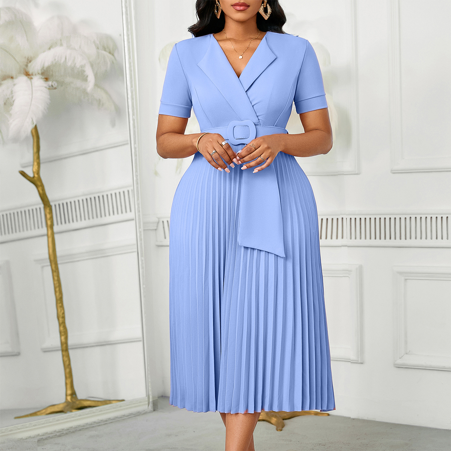 Elegant Solid Color A-Line Dress