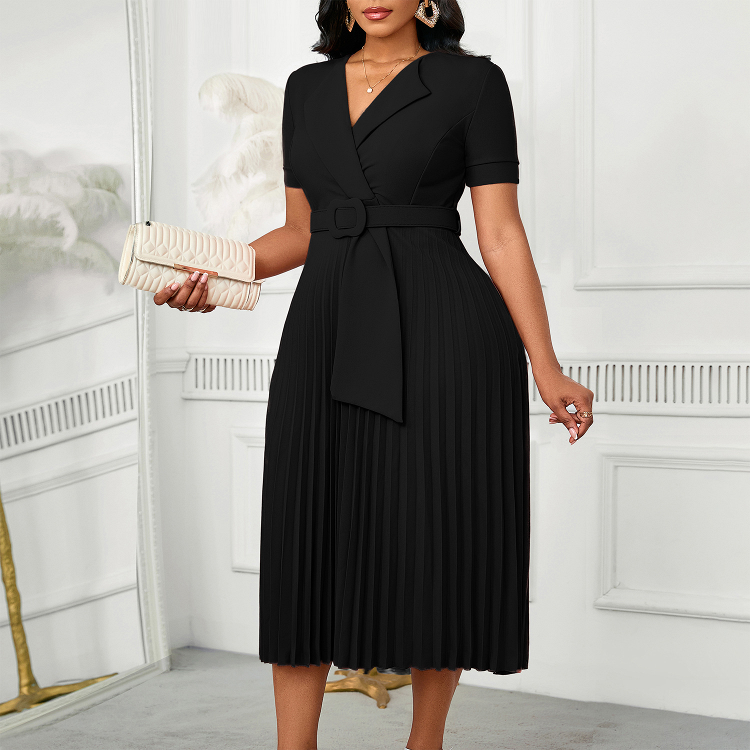 Elegant Solid Color A-Line Dress