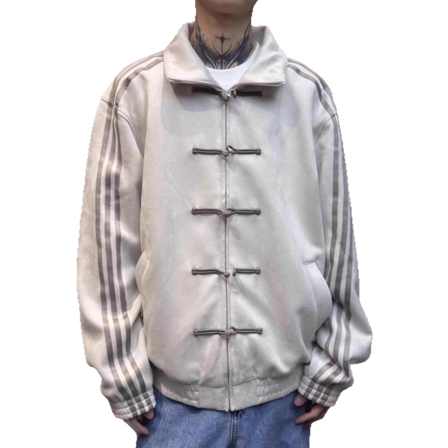 Men's Zipper Jacket With Standing Collar And Long Sleeves