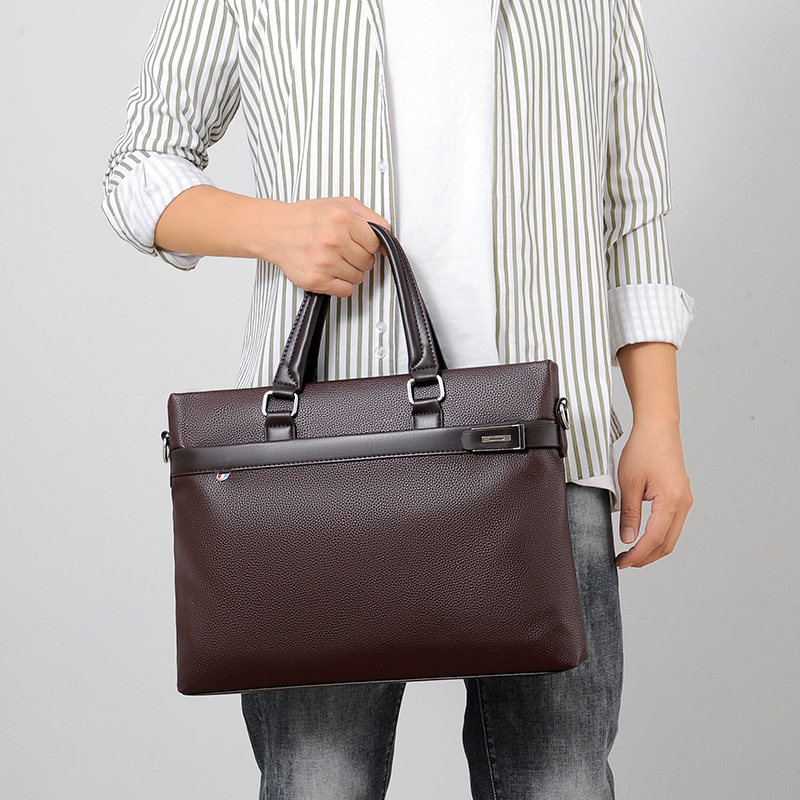 Men's Solid Color Pu Leather Briefcase