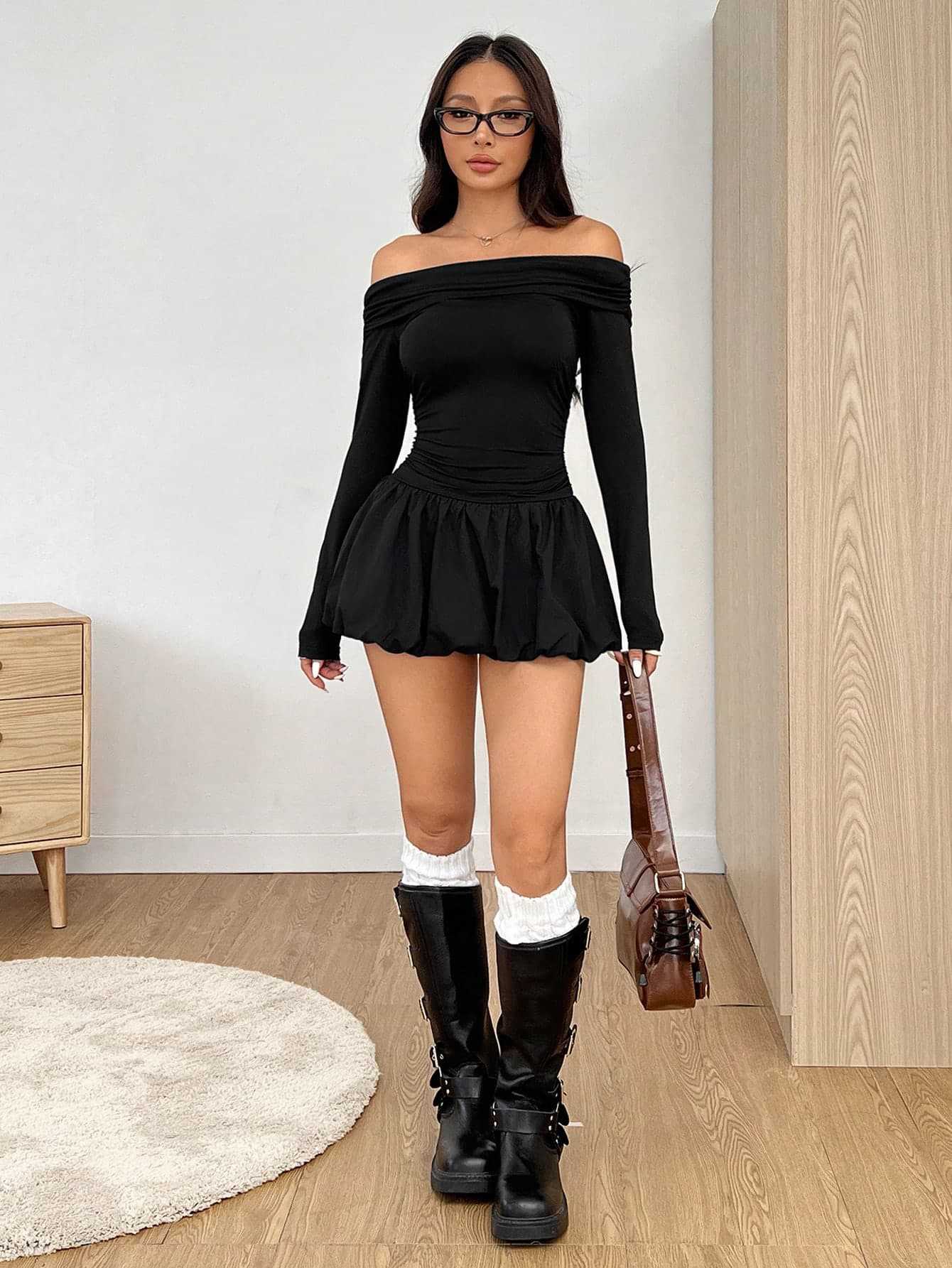 Sheath Dress With Long Sleeve And Boat Neck