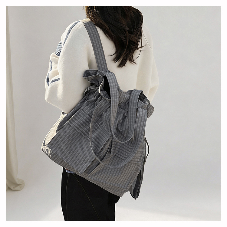 Plaid Square Nylon Shoulder Bag For Women