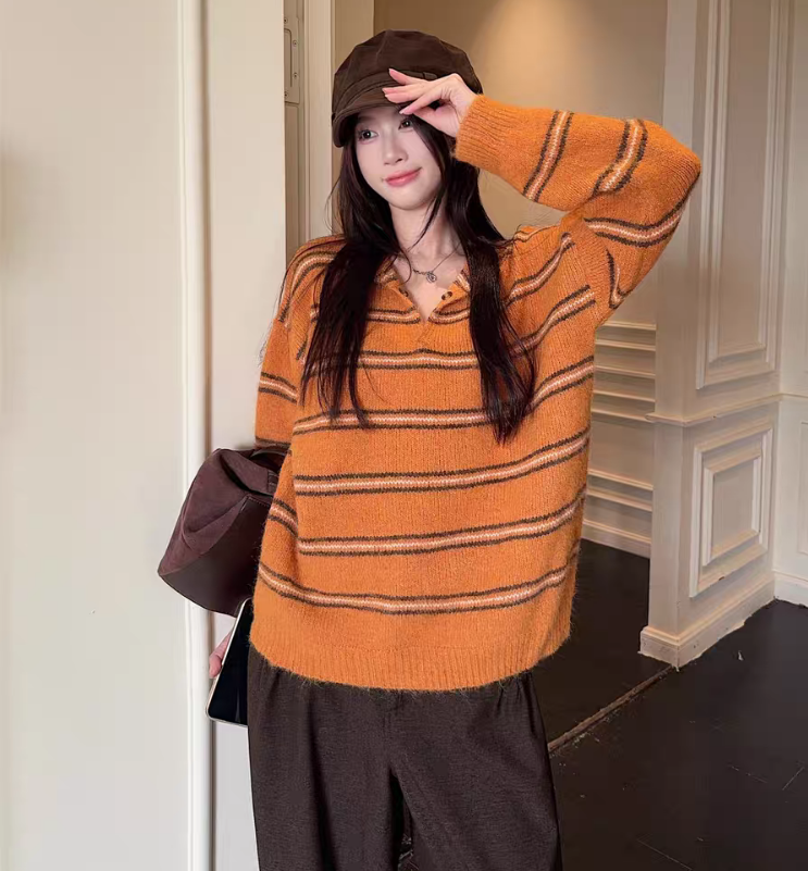 Casual Long Sleeve Knitwear Pullover With V-Opening