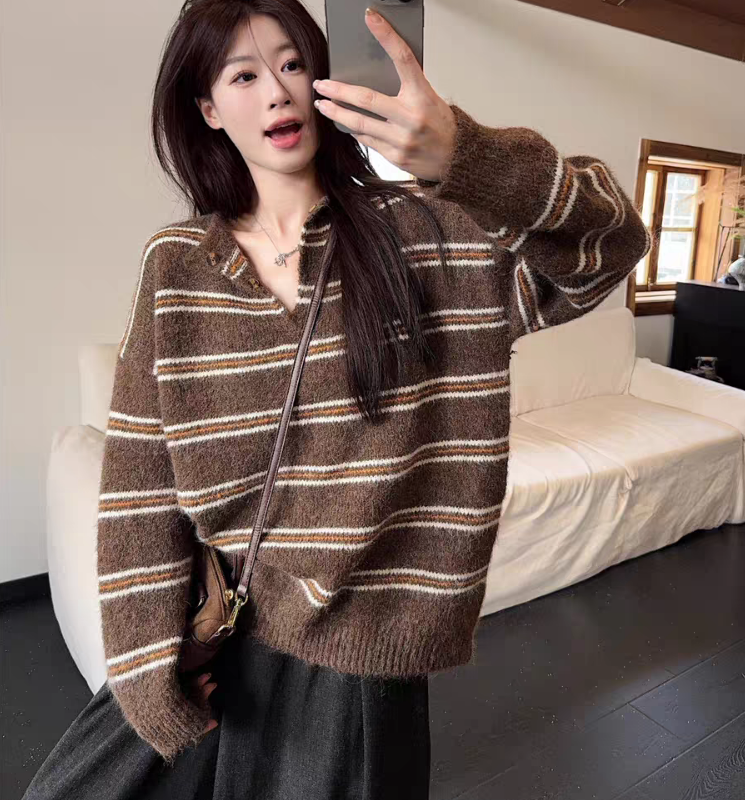 Casual Long Sleeve Knitwear Pullover With V-Opening