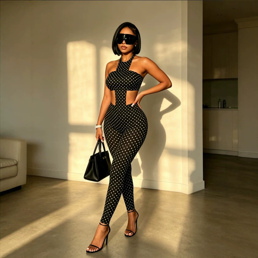 Sexy Polka Dots Skinny Pants Co-ord Set