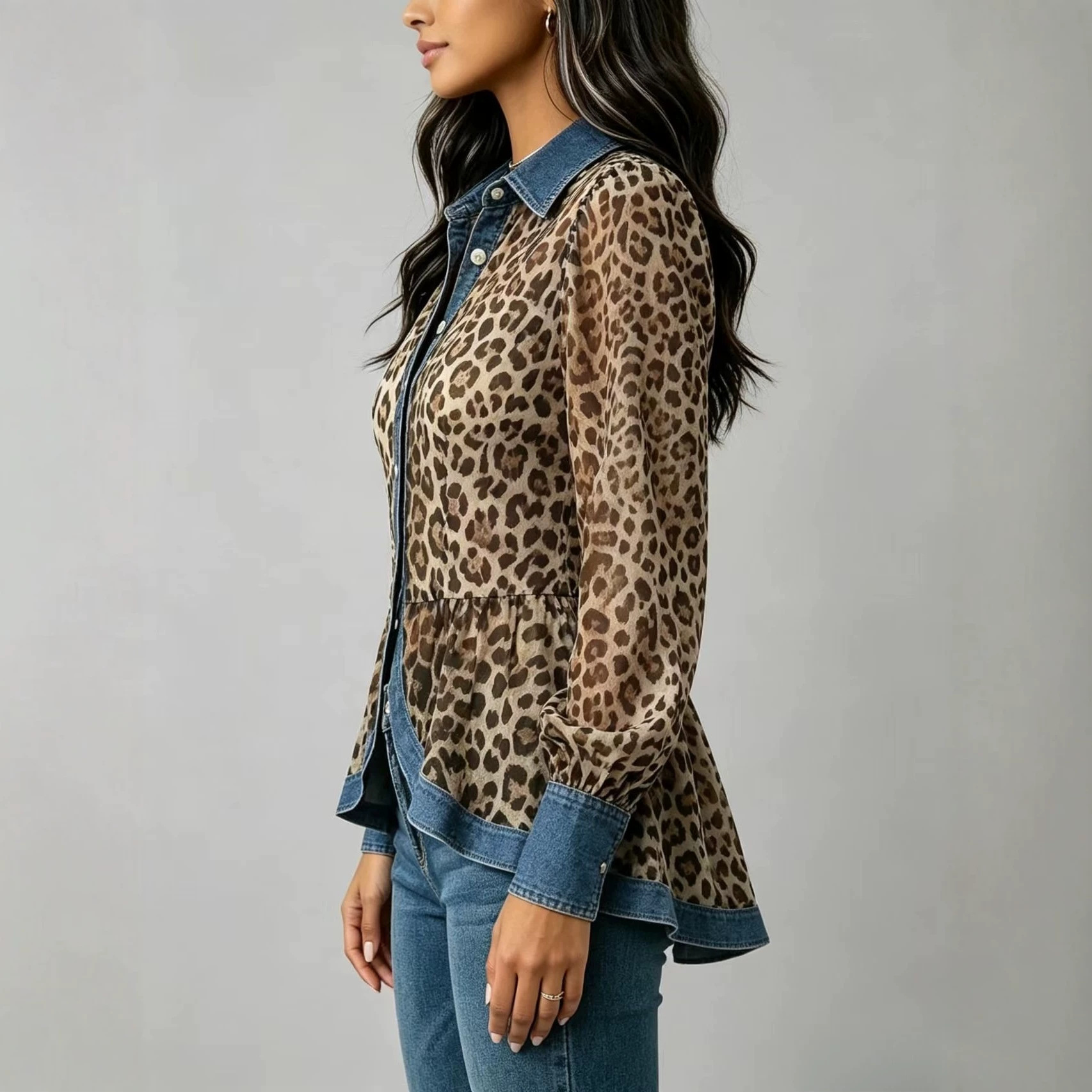 Leopard Print Casual Long Sleeve Blouse