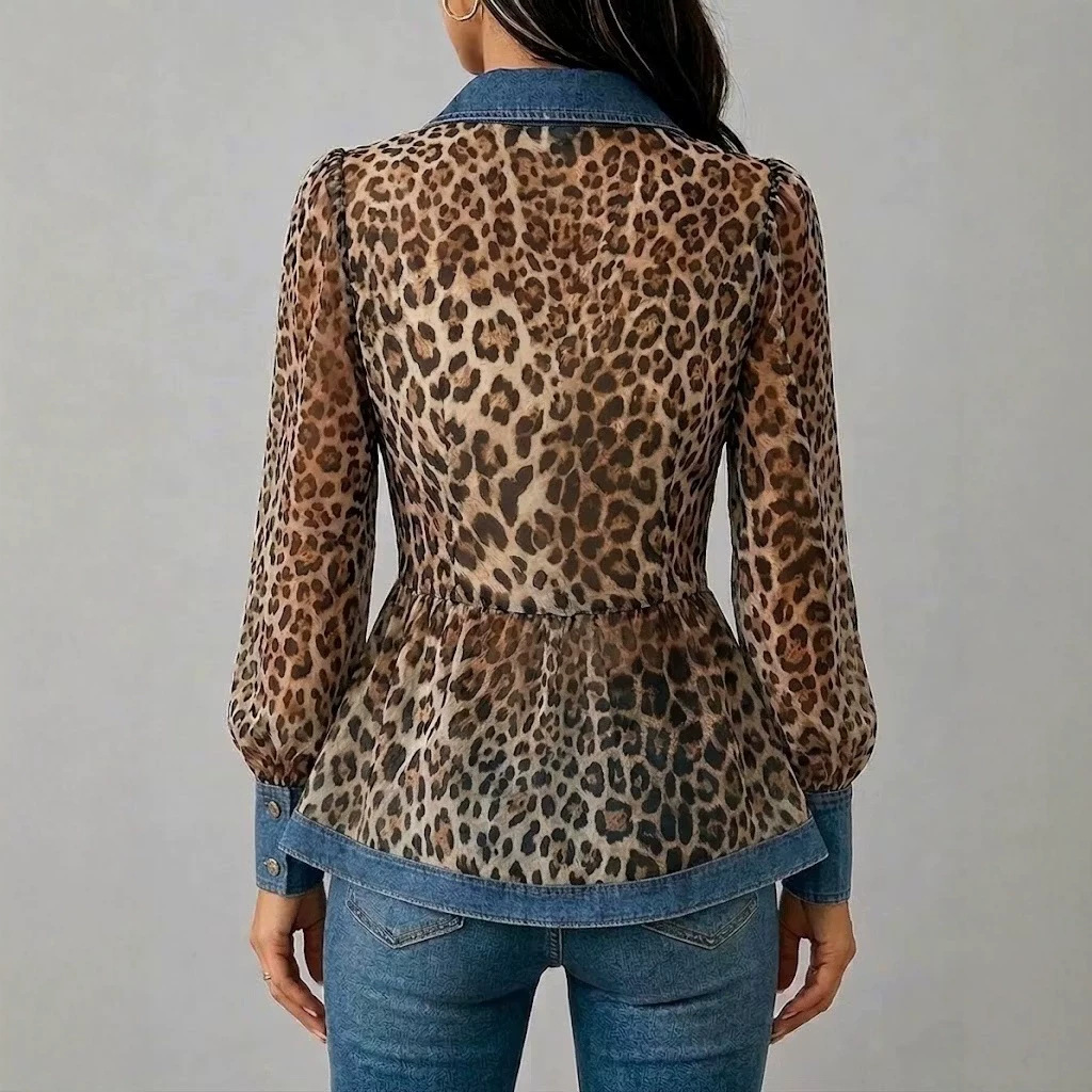 Leopard Print Casual Long Sleeve Blouse