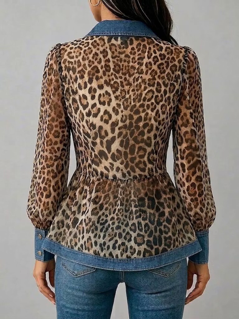 Leopard Print Casual Long Sleeve Blouse