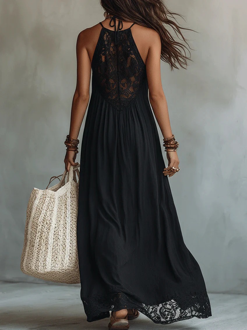 Lace Maxi Long Strap Dress Sleeveless