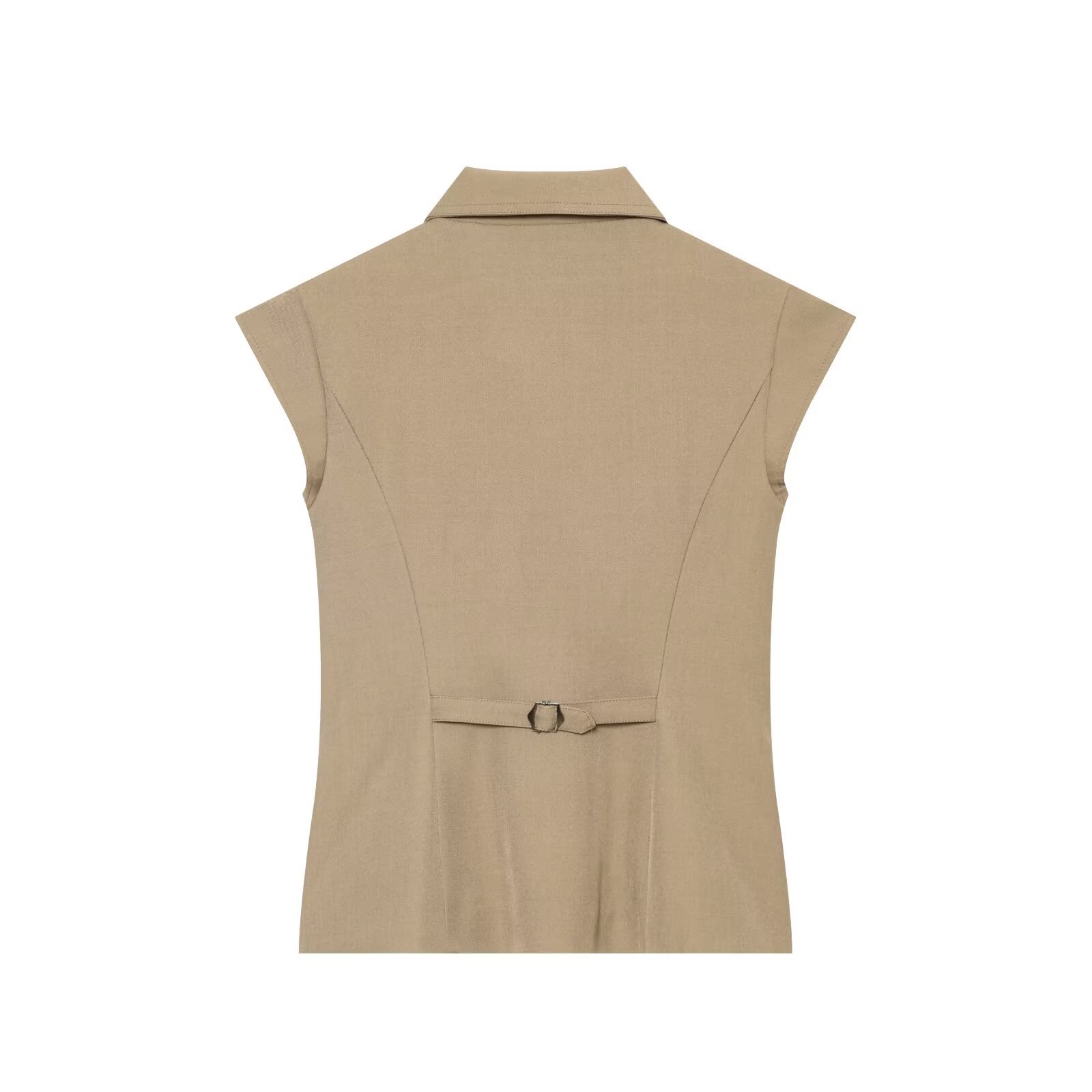Vintage Style Solid Color Short Sleeve Polyester Vest For Women