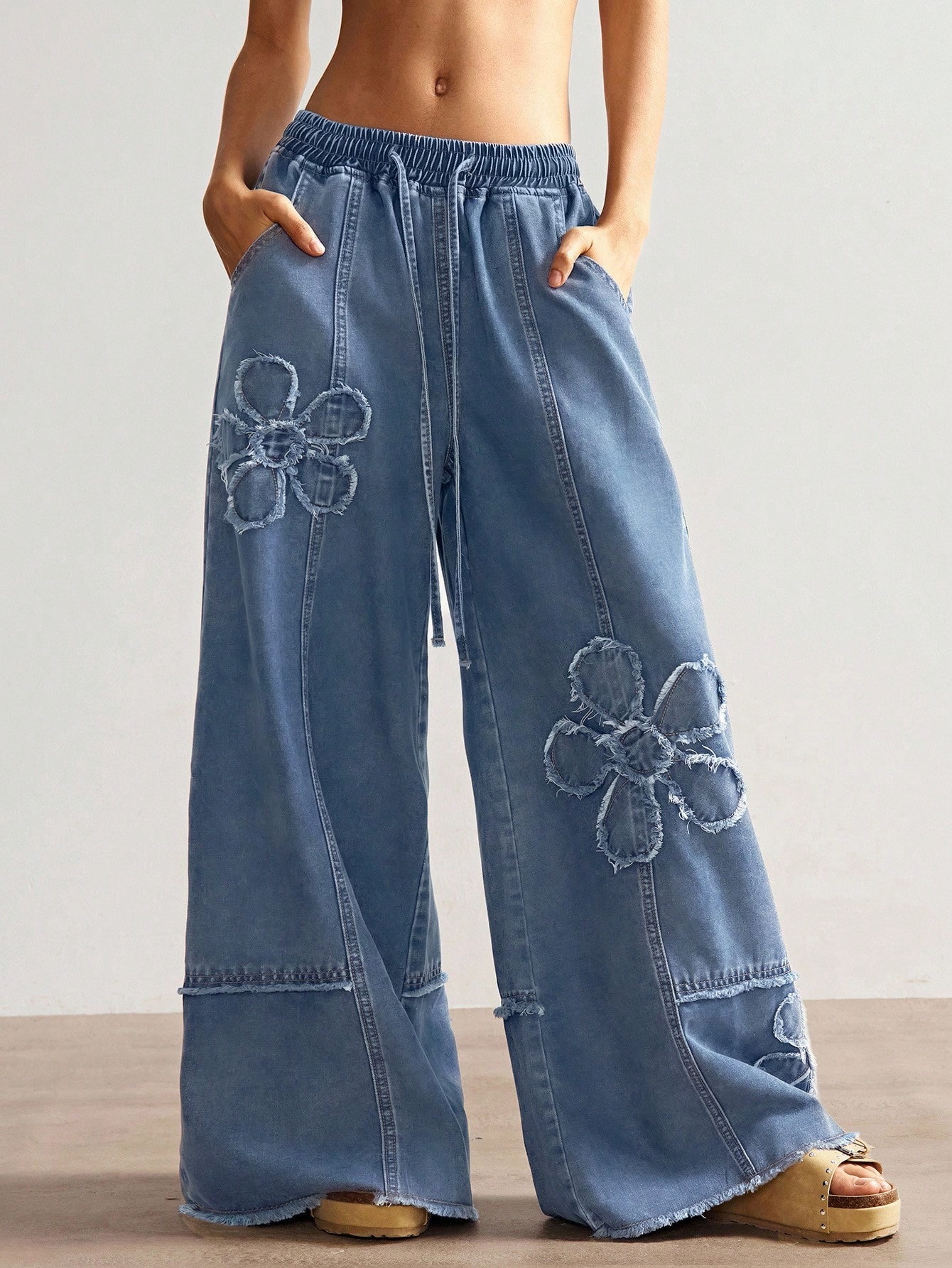 Streetwear Wide Leg Full Length Denim Cotton Pants