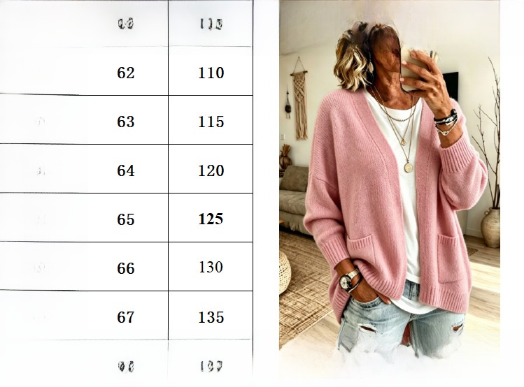 Solid Color Casual Long Sleeve Sweater In Cotton size guide