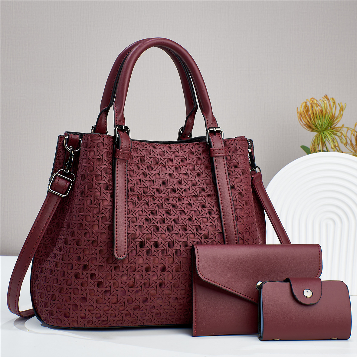 Solid Color Small Pu Leather Bag Set