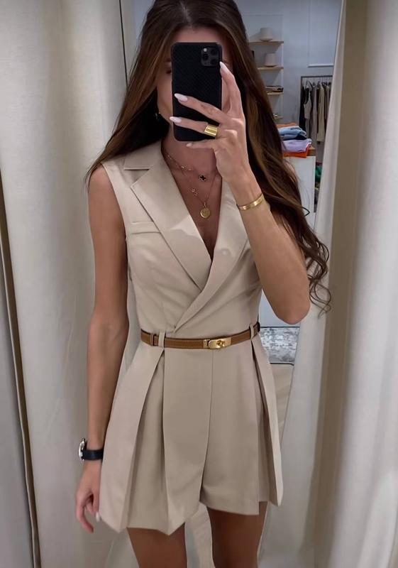 Elegant Solid Color Rompers With Zipper + Belt