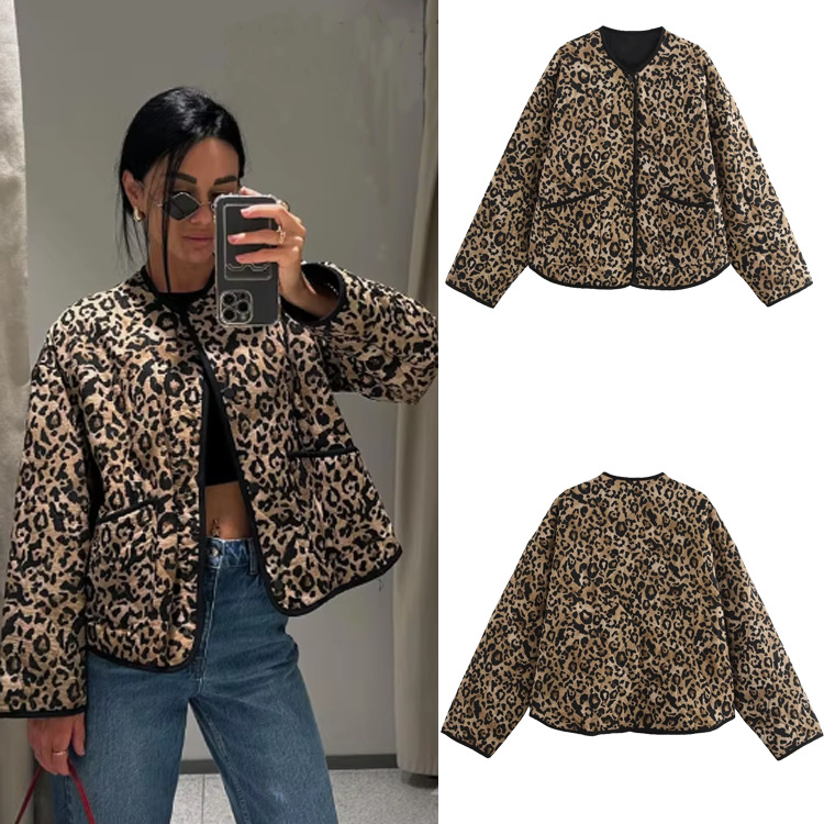Leopard Print Single Breasted Cardigan Padded Jacket
