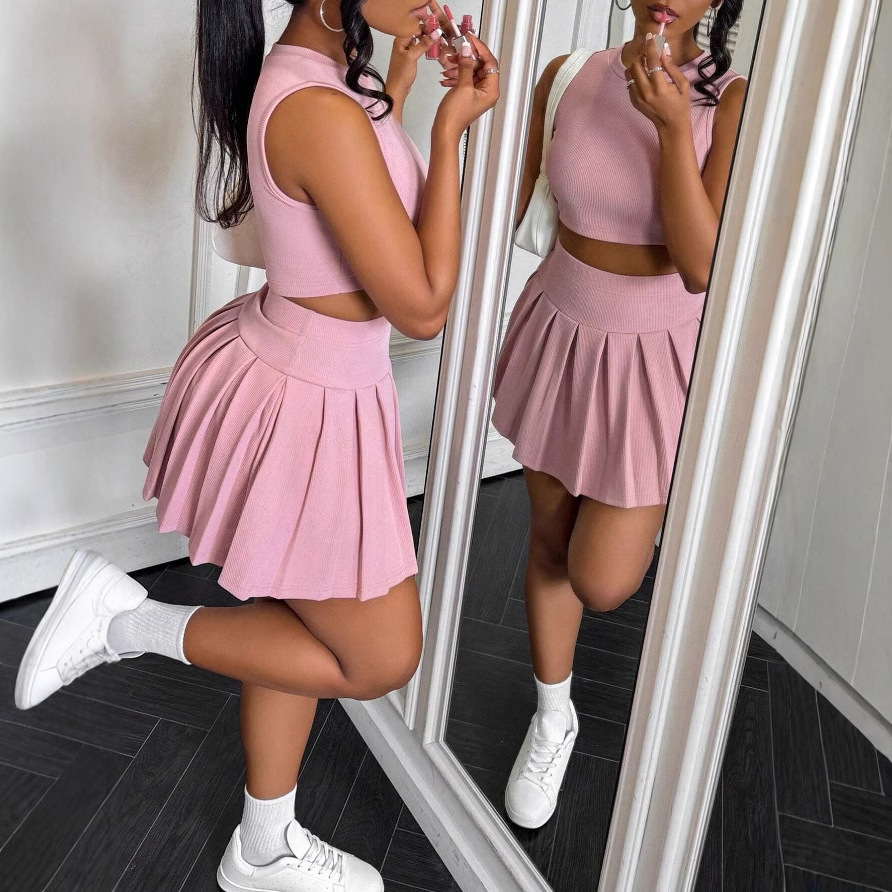 Solid Color Skirt Co-ord Set