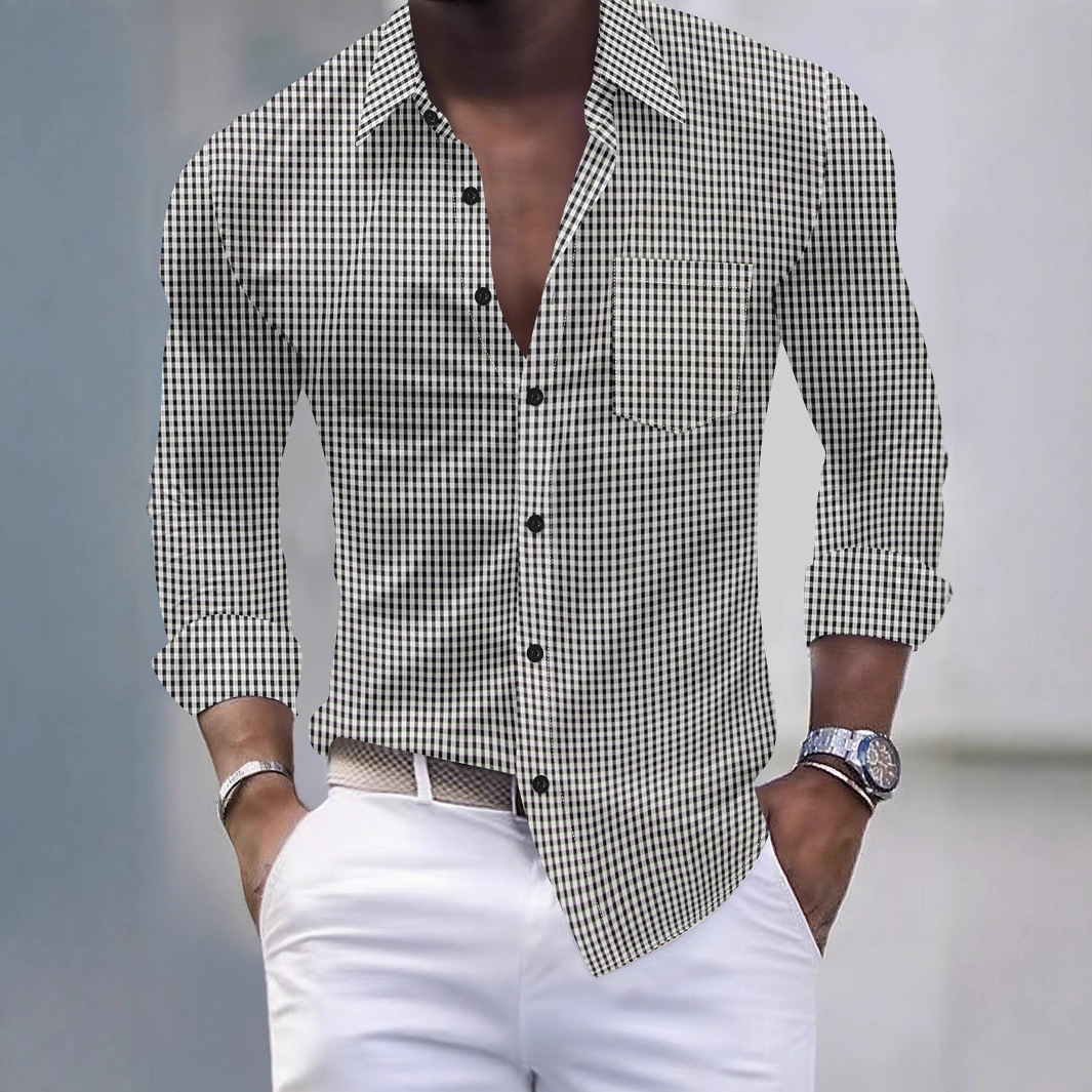 Men's Long Sleeve Stripe Shirt With Lapel Collar