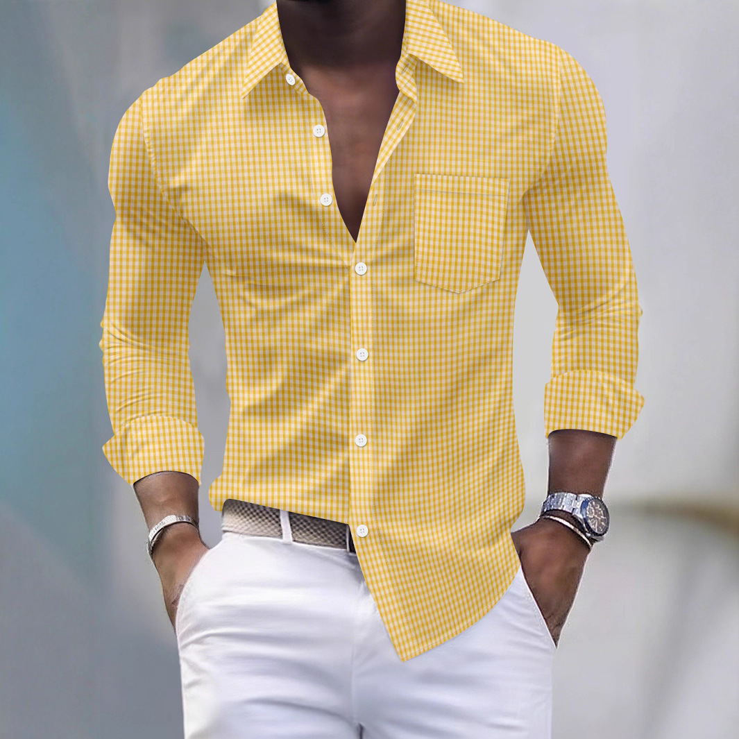 Men's Long Sleeve Stripe Shirt With Lapel Collar