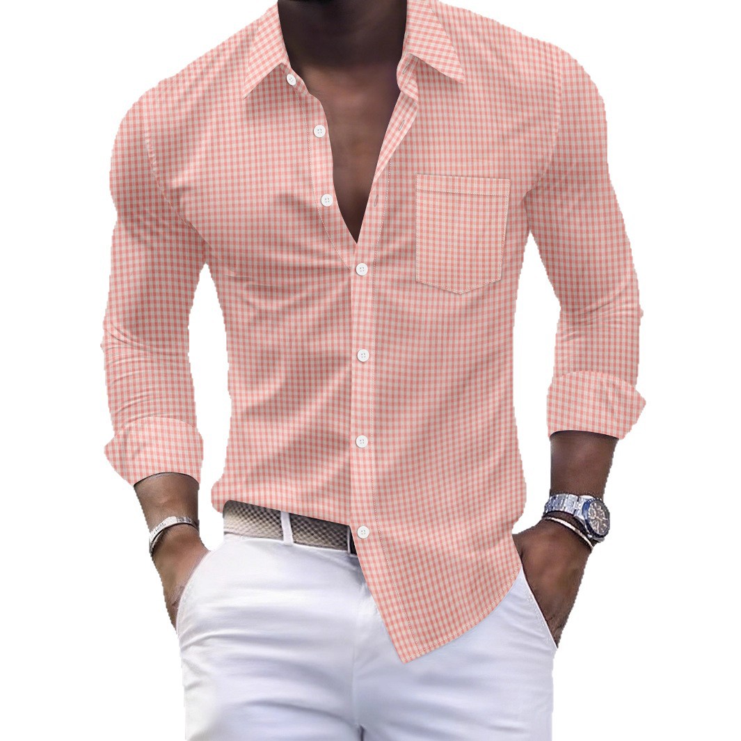 Men's Long Sleeve Stripe Shirt With Lapel Collar