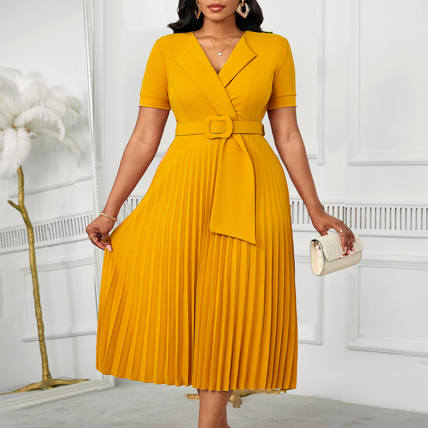 Elegant Solid Color A-Line Dress