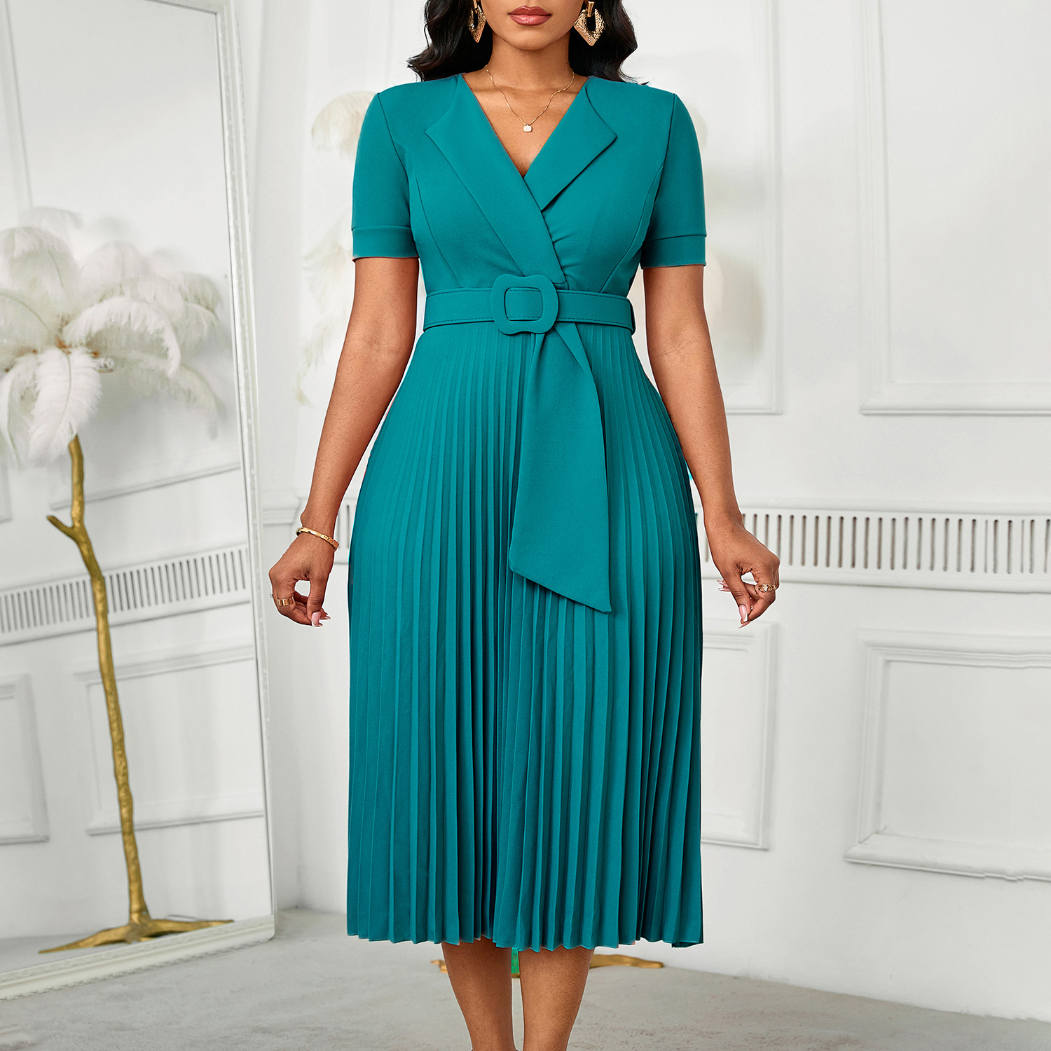 Elegant Solid Color A-Line Dress