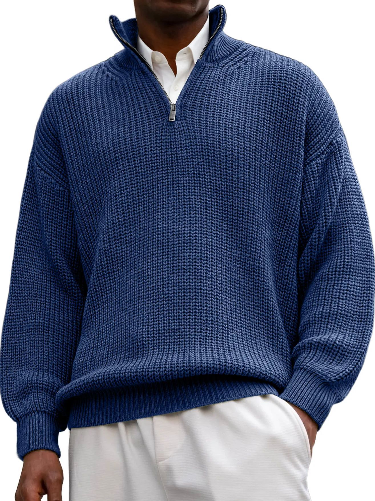 Casava Zipper Stand Collar Knitted Sweater