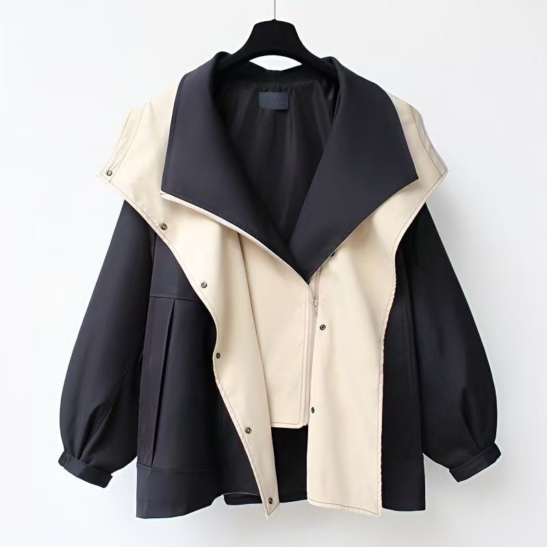 Casual Women's Contrast Collar Coat With Zipper Placket
