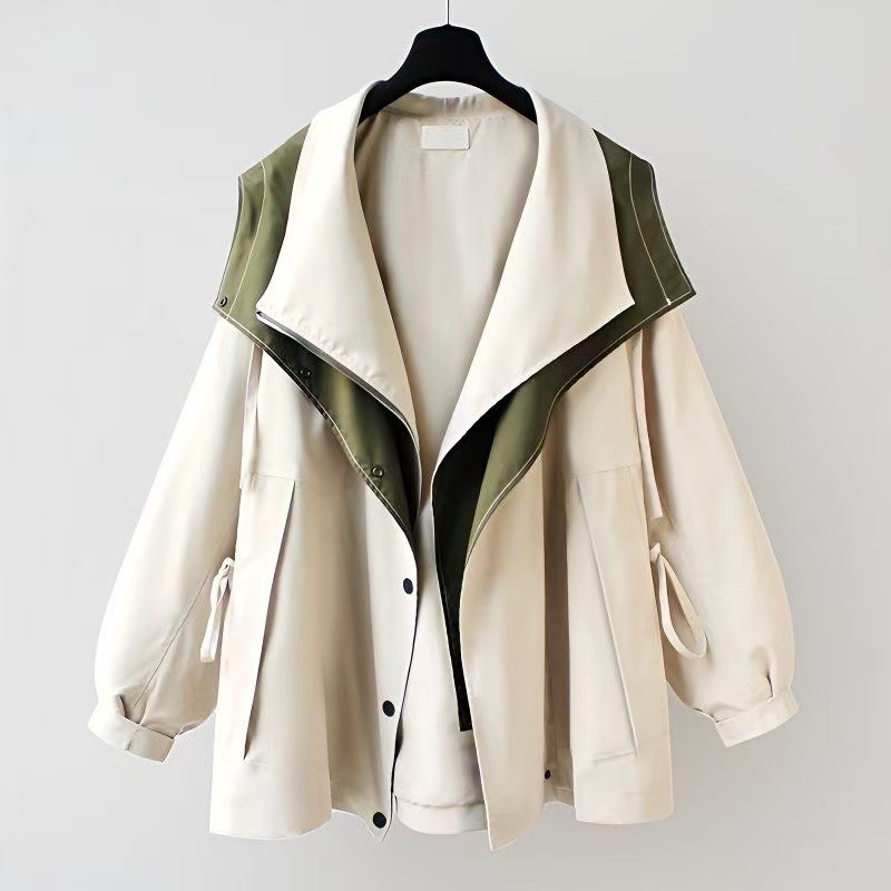 Casual Women's Contrast Collar Coat With Zipper Placket