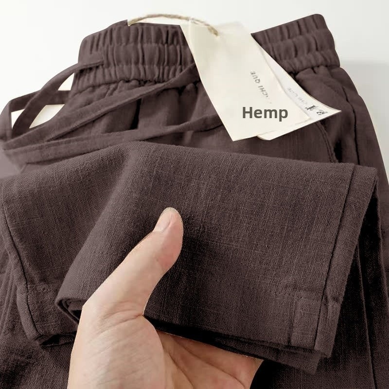 Men's Solid Color Casual Full Length Pants In Linen Fabric