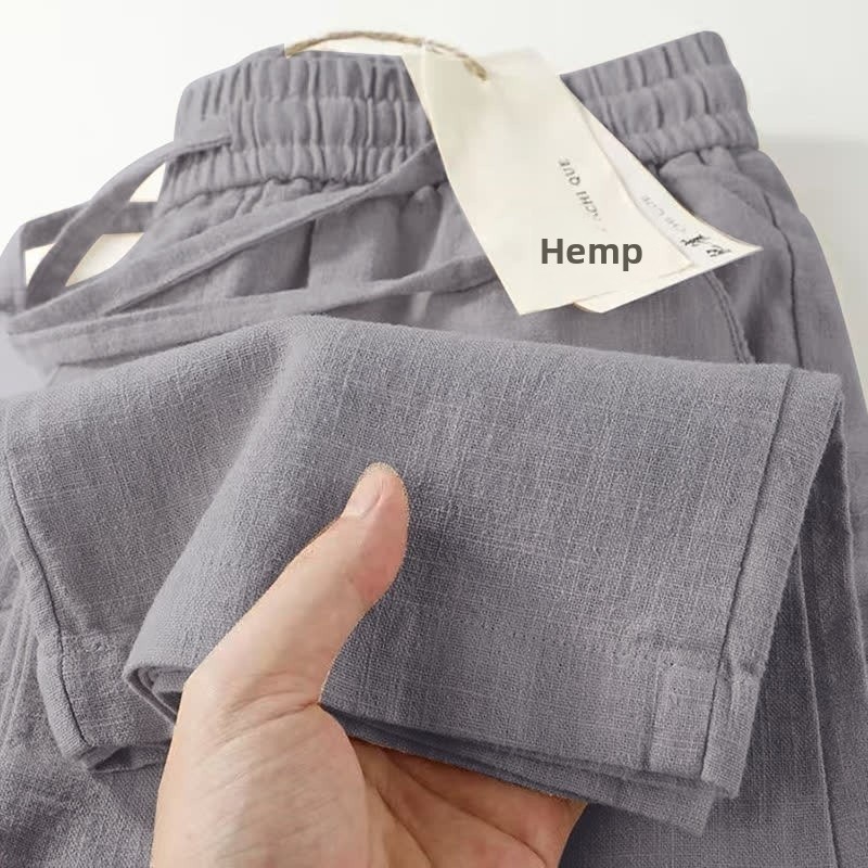 Men's Solid Color Casual Full Length Pants In Linen Fabric