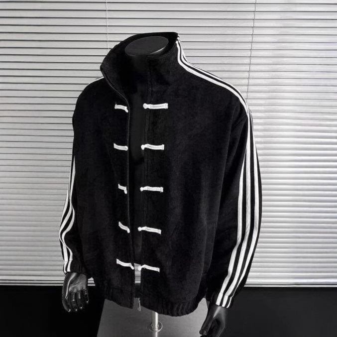 Men's Zipper Jacket With Standing Collar And Long Sleeves