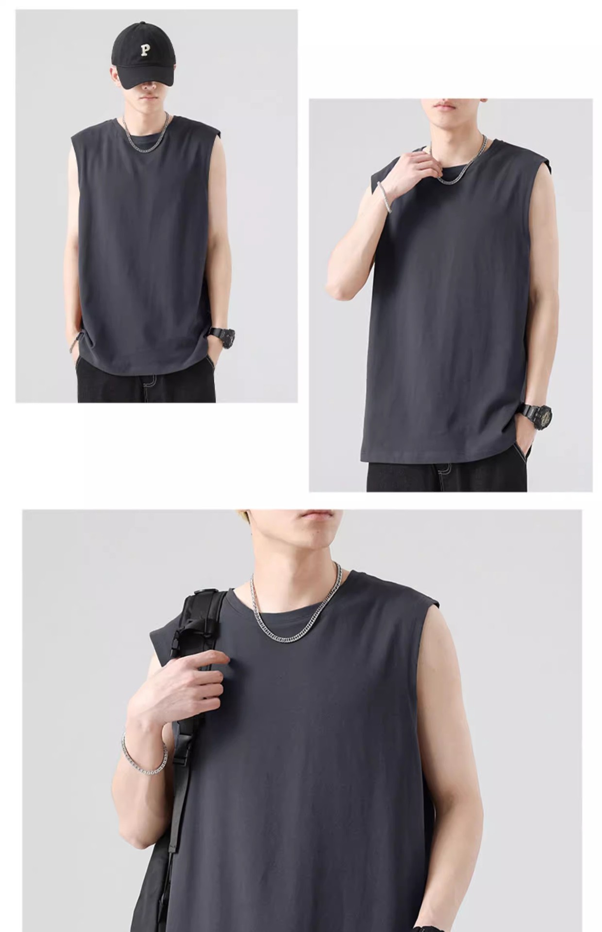Solid Color Sleeveless Cotton T-Shirt