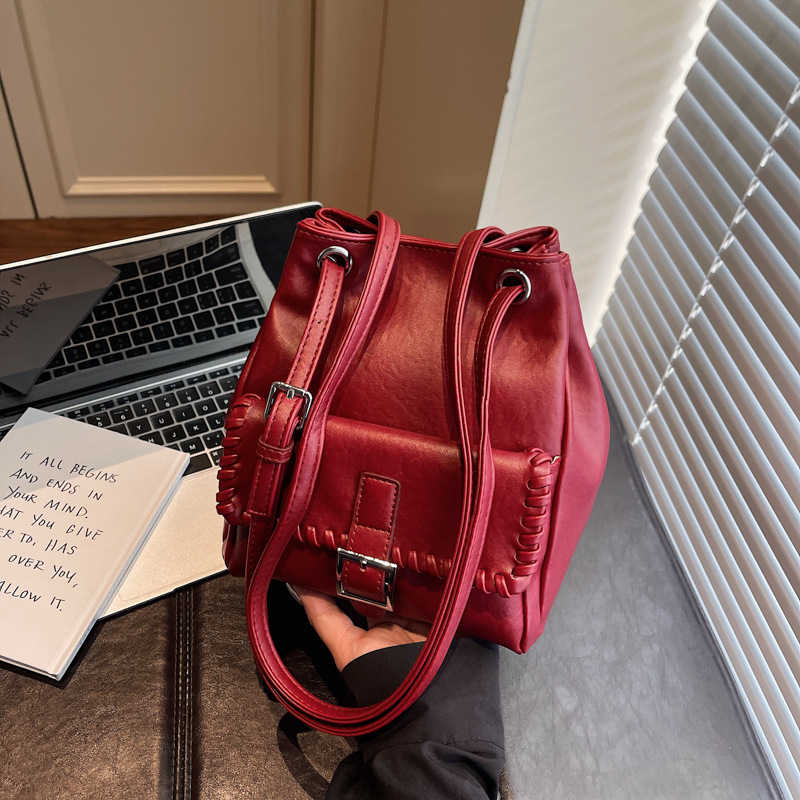 Women PU Leather Bucket Shoulder Bag