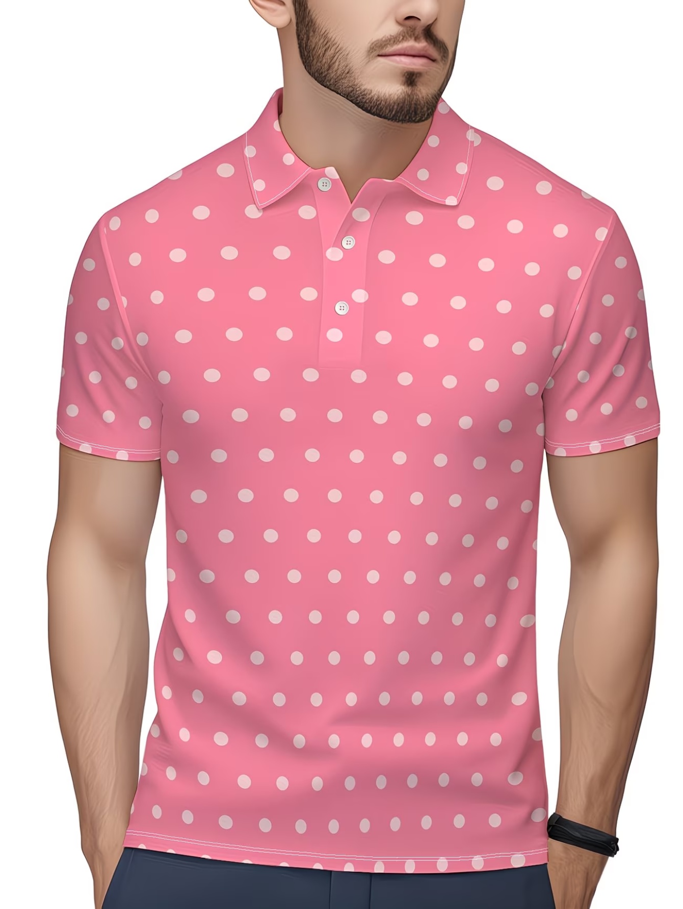 3D Print Casual Short Sleeve Elastane Polo Shirt
