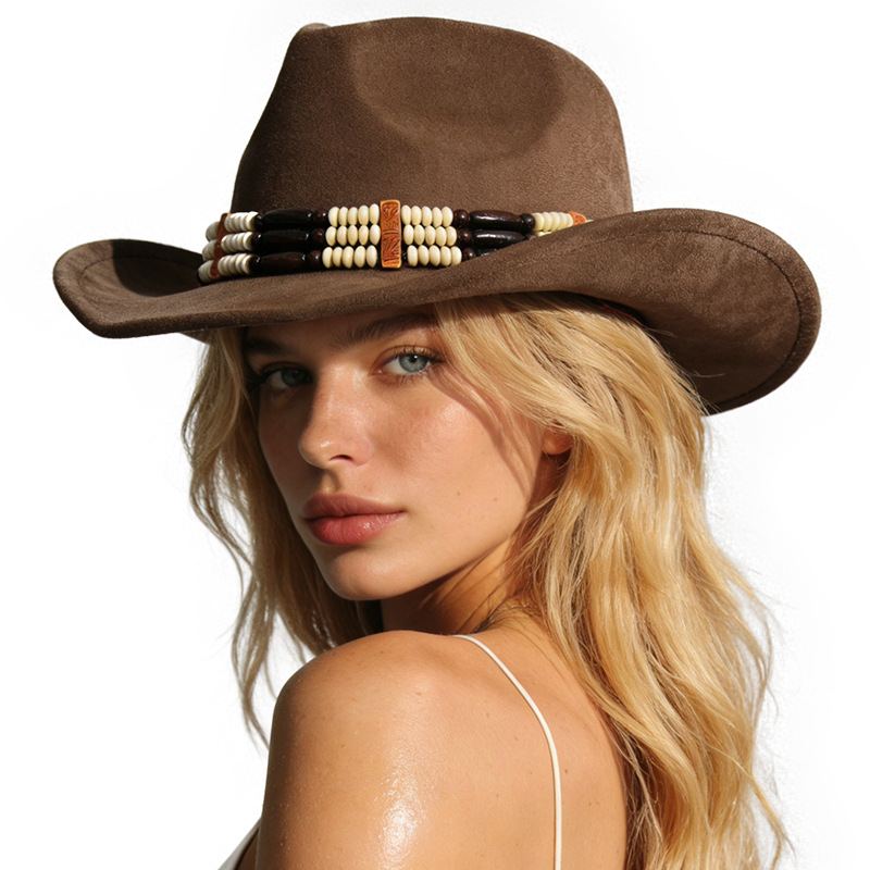 Unisex Vintage Style Wide Brim Fedora Hat In Khaki