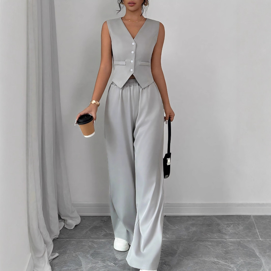 Solid Color Casual Pant Co-ord Set