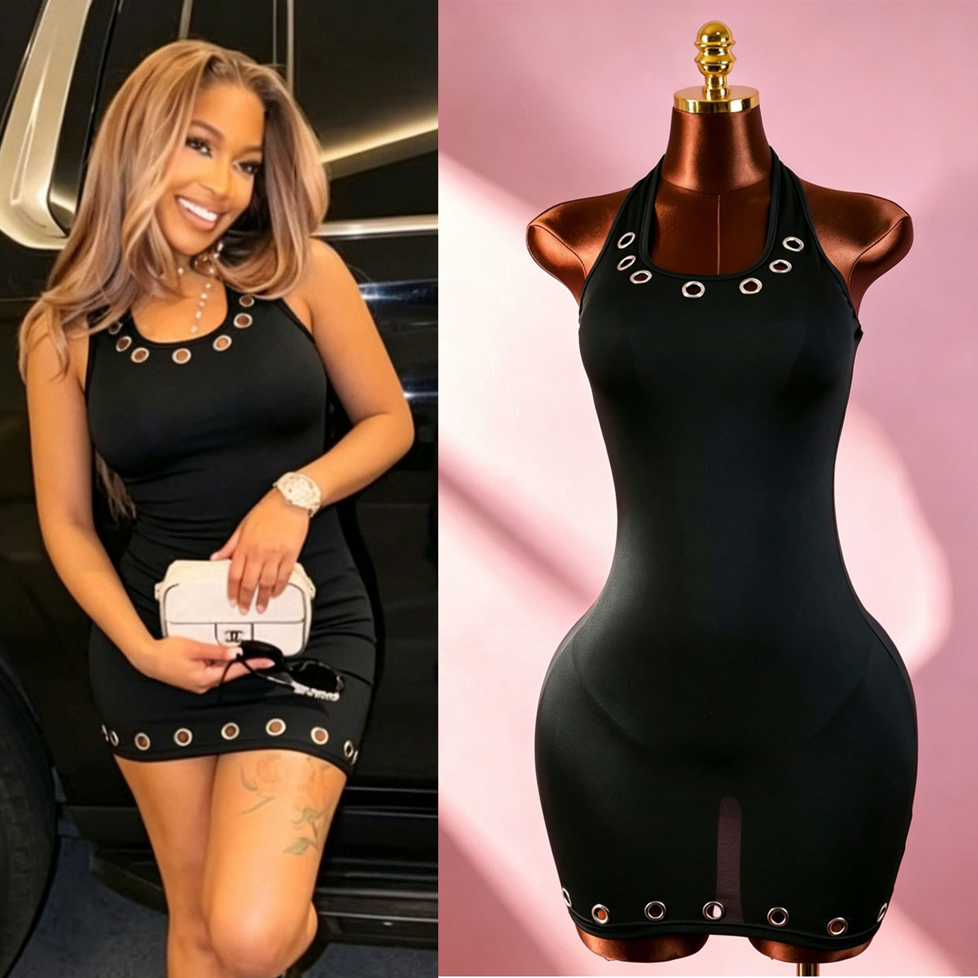Sexy Solid Color Sleeveless Sheath Dress With U Neck In Elastane