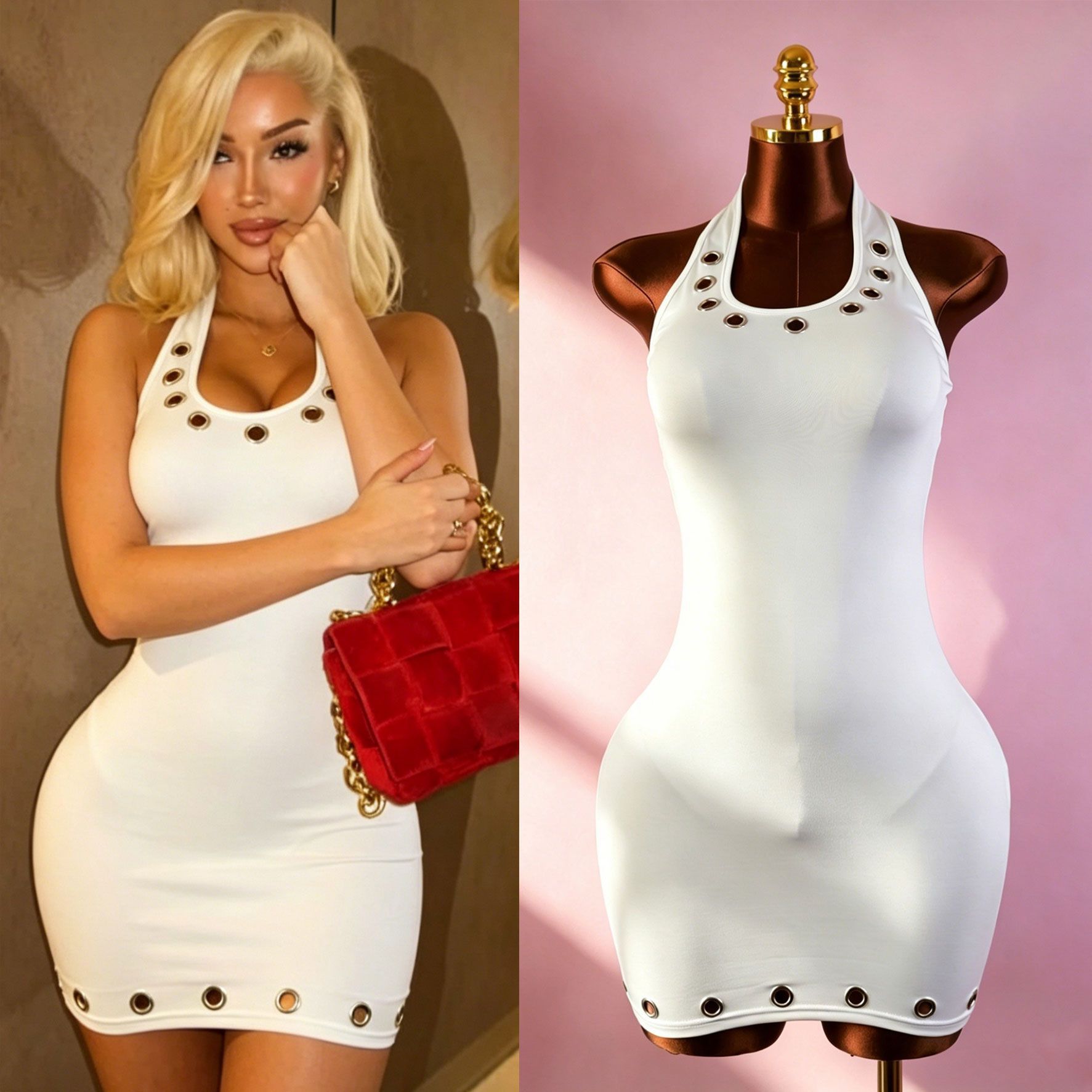 Sexy Solid Color Sleeveless Sheath Dress With U Neck In Elastane