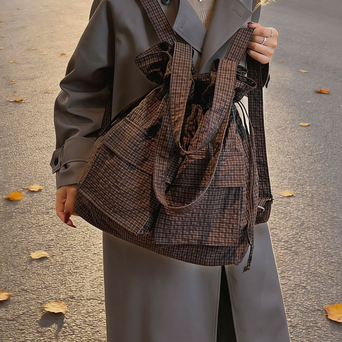 Plaid Square Nylon Shoulder Bag For Women