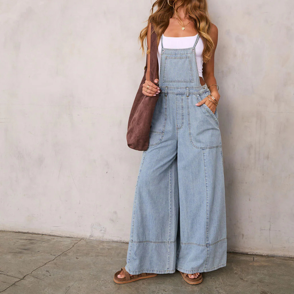 Wide Leg Full Length Pocket Pants For Women In Cotton