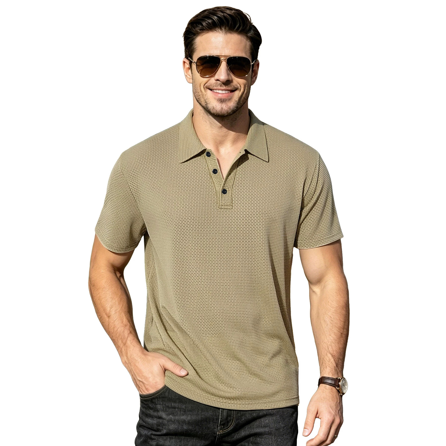 Casual Short Sleeve Nylon For Men With Lapel Collar