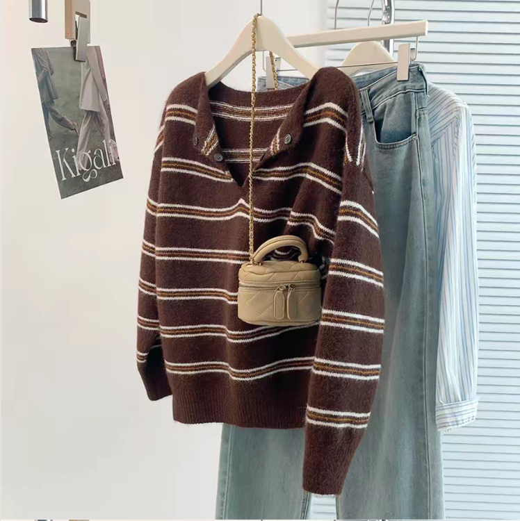 Casual Long Sleeve Knitwear Pullover With V-Opening