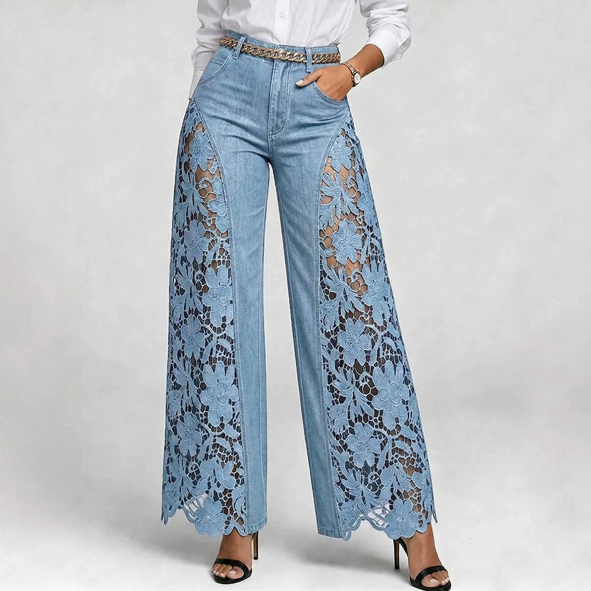 Full Length Denim Cotton Pants For Women